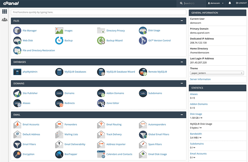 cPanel Dashboard Preview